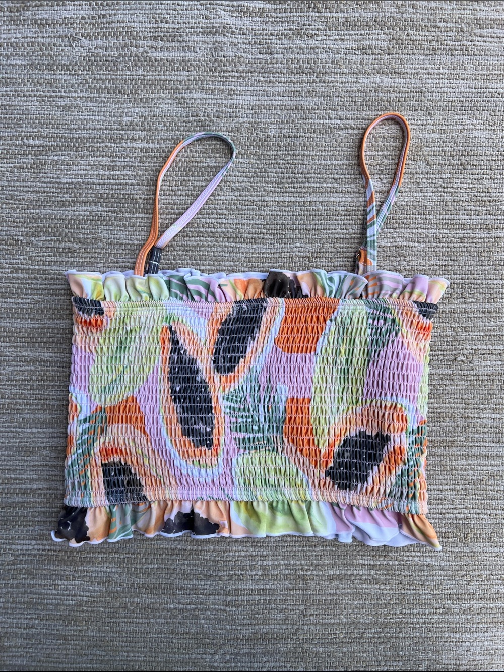 Kortni Jeane Smocked Papaya Fruit Print Crop Tube Top - Pastel Multicolor size M
